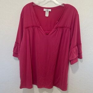 Moa Moa pink plus  women’s 3X V-Neck Flutter Sleeve Tunic ruffle sleeve flowy